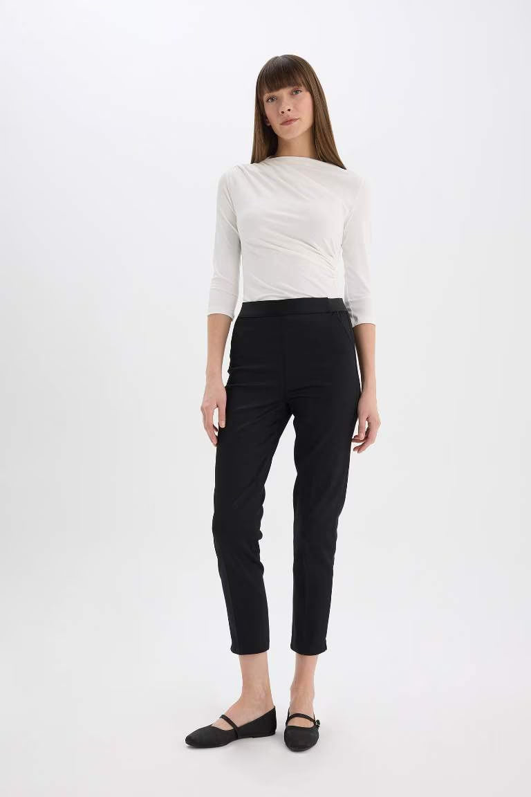 Valentina Sigaret Normal Waist Straight Leg Satin Trousers - - Black