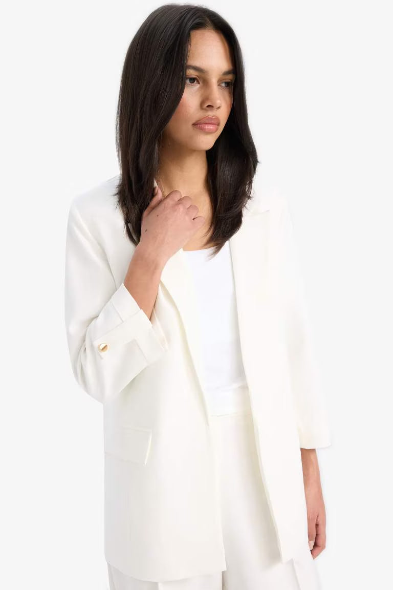 Regular Fit Square Collar Blazer - - Ecru