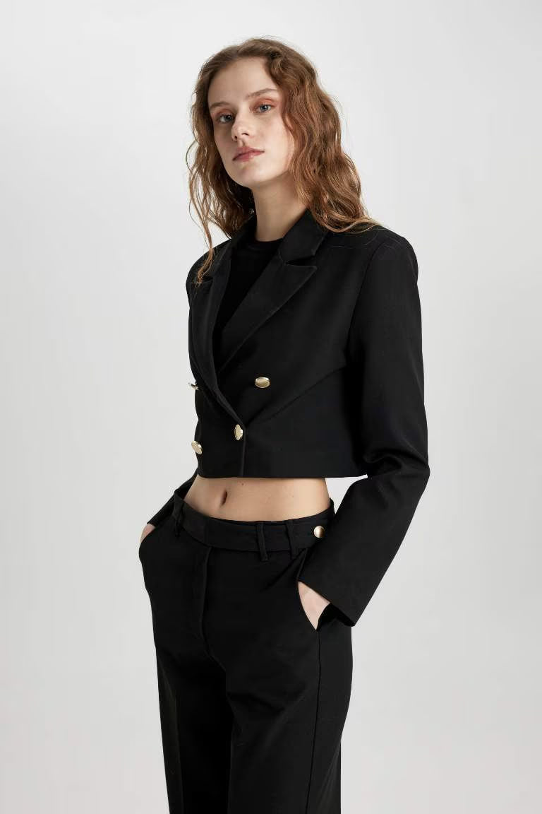 Jacket Collar Crop Blazer - -