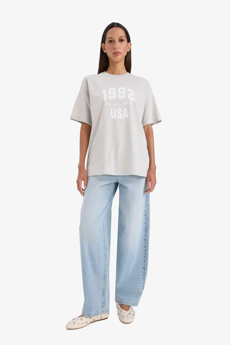 Oversize Fit Crew Neck T-Shirt - -