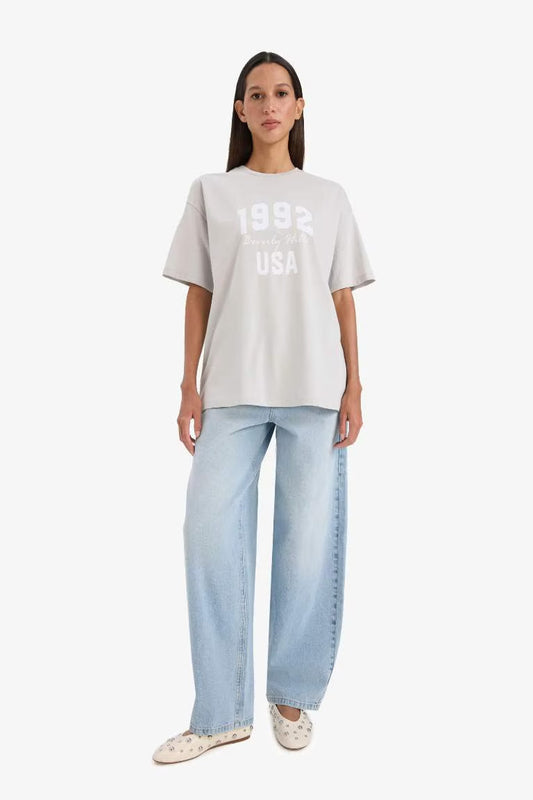 Oversize Fit Crew Neck T-Shirt - -