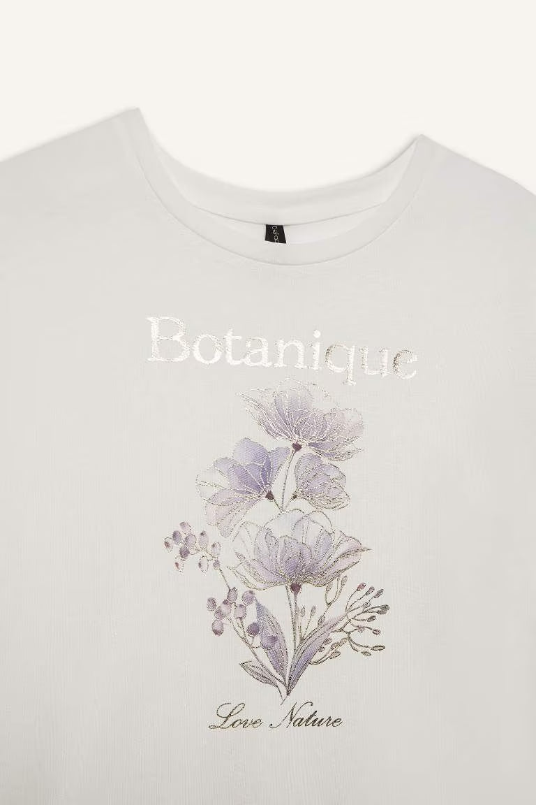 Crew Neck Floral Short Sleeve T-Shirt - - Floral
