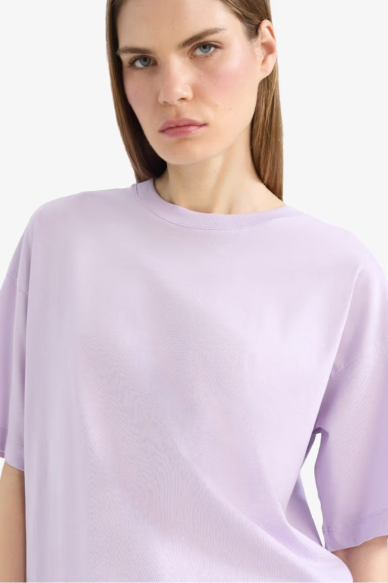 Oversize Fit Crew Neck Basic Cotton T-Shirt - - lavender