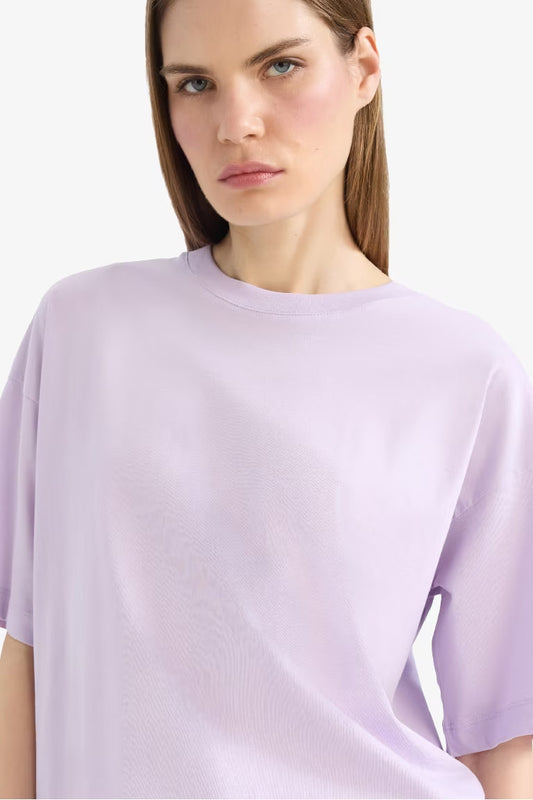 Oversize Fit Crew Neck Basic Cotton T-Shirt - - lavender