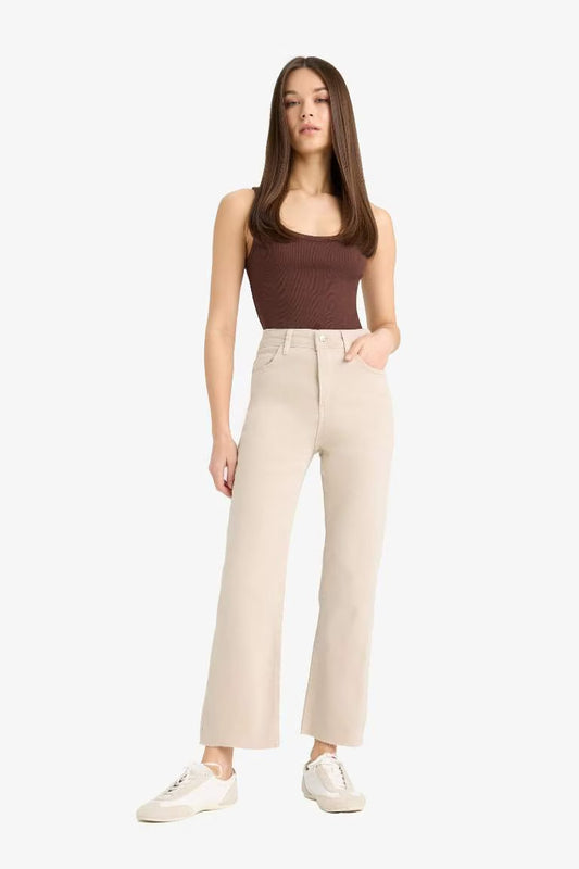 Flare Fit High Waist Crop Jeans - - stone