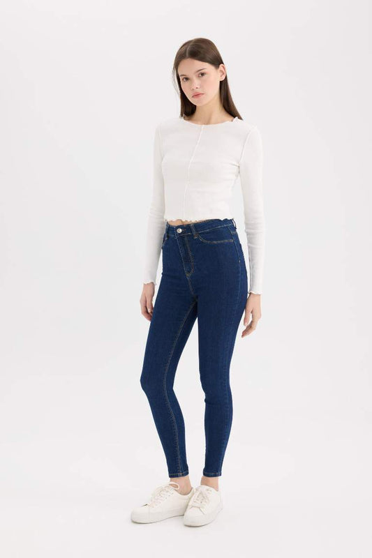 High Waist Ankle Length Jegging Jeans - - Navy