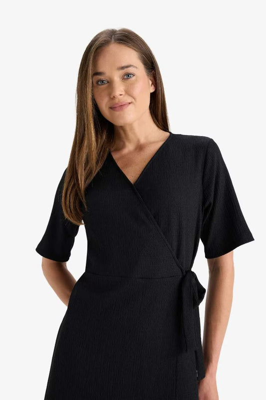 Regular Fit V-Neck Dress - - Black