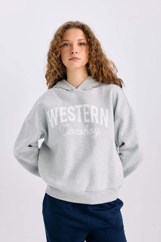 Oversize Fit Printed Long Sleeve Sweatshirt - - Heather
