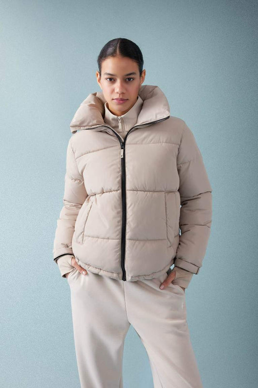 DeFactoFit Waterproof Stand Collar Zippered Puffer Jacket - - Beige
