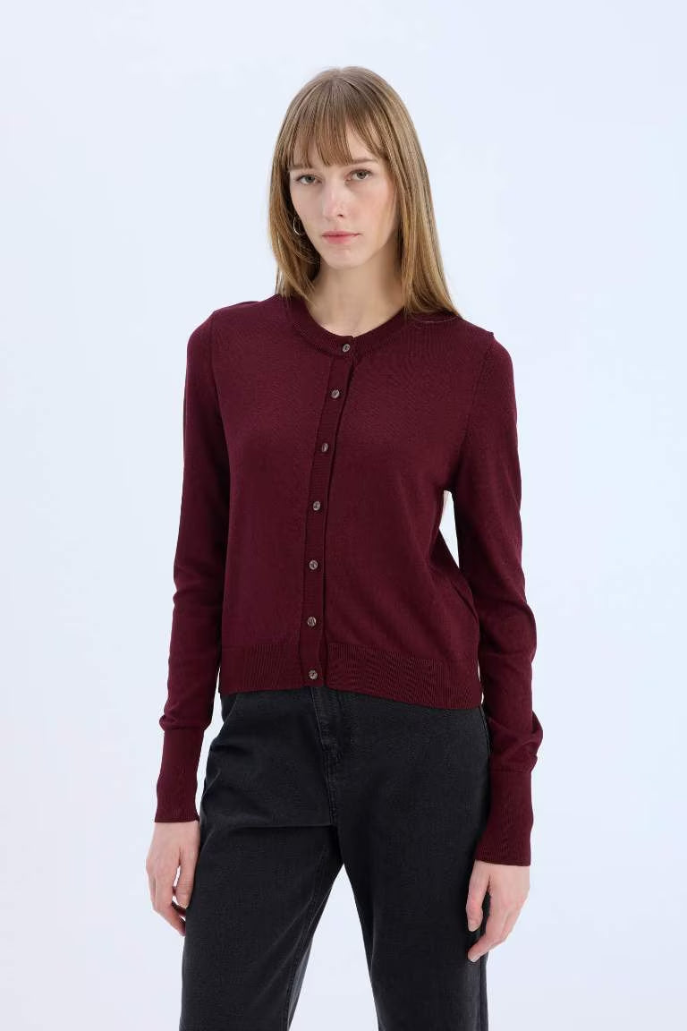 Regular Fit Crew Neck Cardigan - -