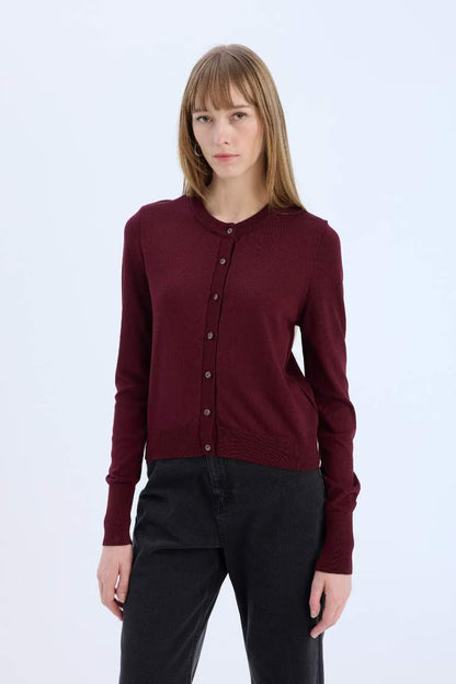 Regular Fit Crew Neck Cardigan - -