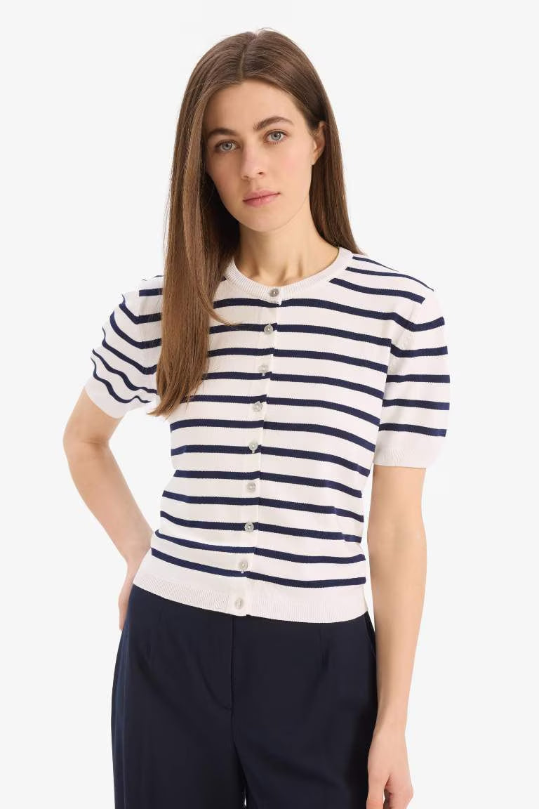 Regular Fit Crew Neck Cardigan - -