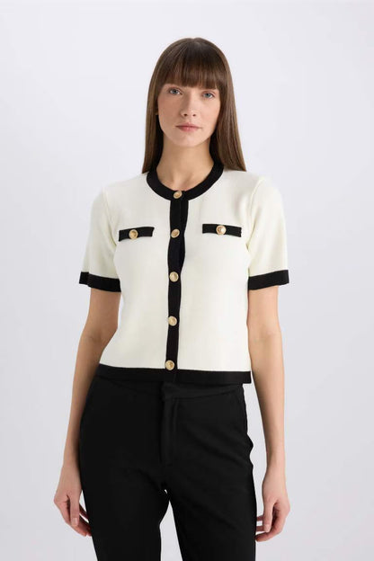 Regular Fit Crew Neck Cardigan - -