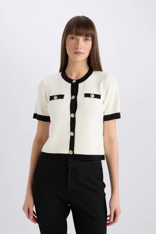 Regular Fit Crew Neck Cardigan - -
