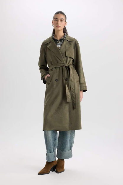 Regular Fit Suede Trenchcoat - - Dark khaki