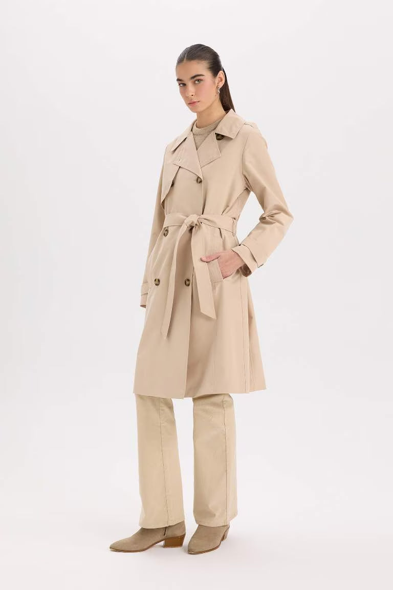 Waterproof Regular Fit Belted Trench Coat - -