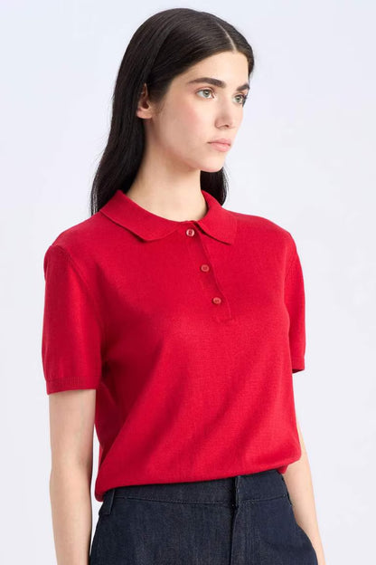 Regular Fit Polo Collar Knitwear Pullover - -