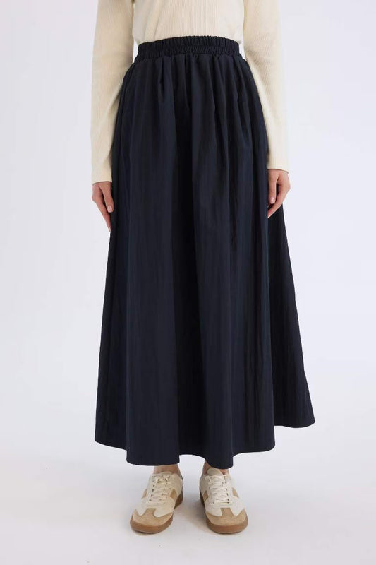 A Cut Flexible Waist Parachute Fabric Maxi Skirt - -