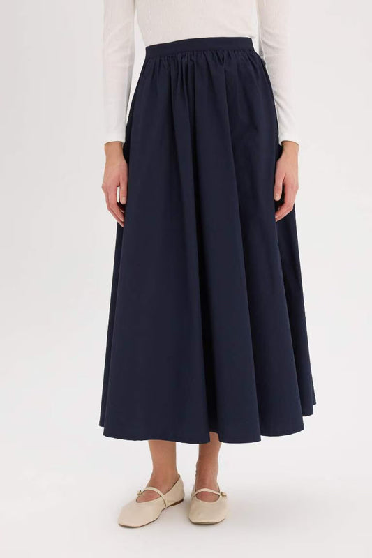 A Cut Poplin Maxi Skirt - - Navy