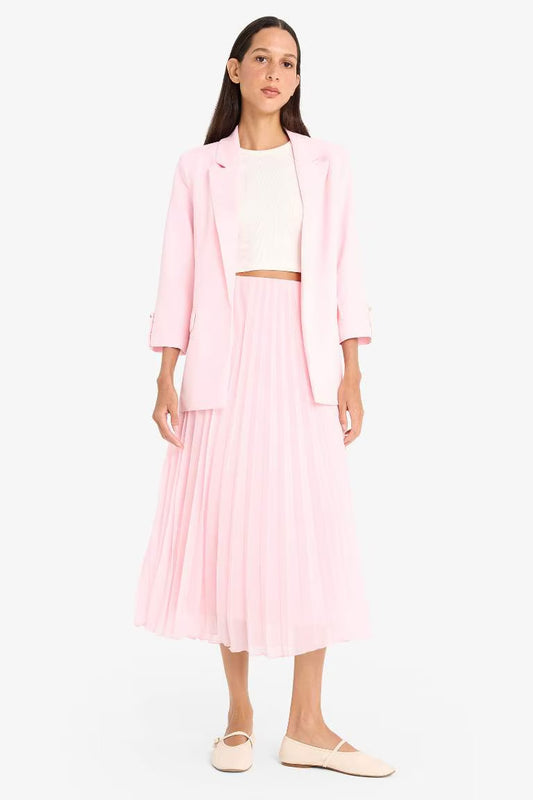 A Line Chiffon Normal Waist Midi Skirt - - Pink