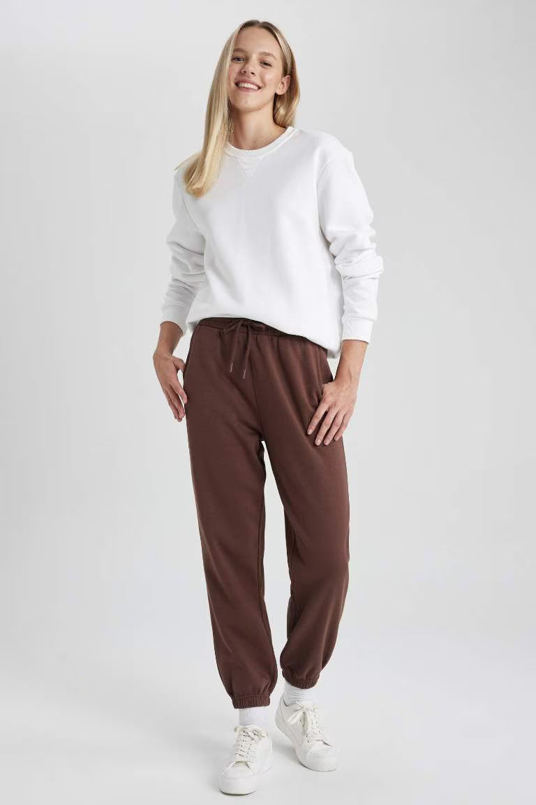 Standard Fit Elastic Leg Thick Fabric Sweatpants - - Brown