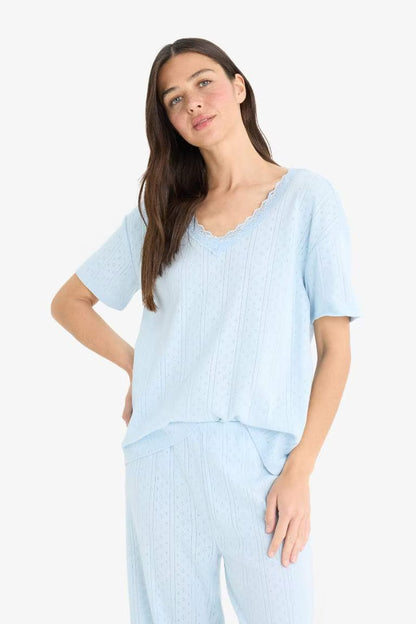 Fall in Love Regular Fit Short Sleeve 2 Piece Set - - sky