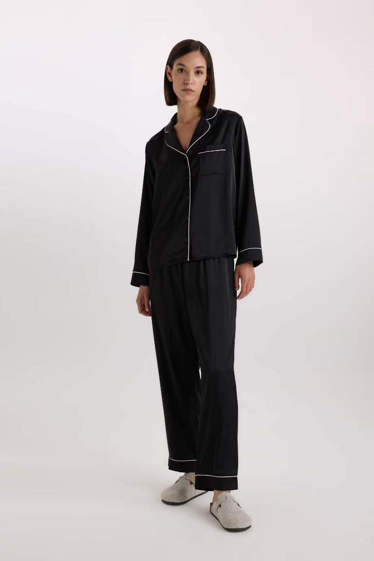 Fall in Love Regular Fit Long Sleeved 2 Piece Satin Set - -