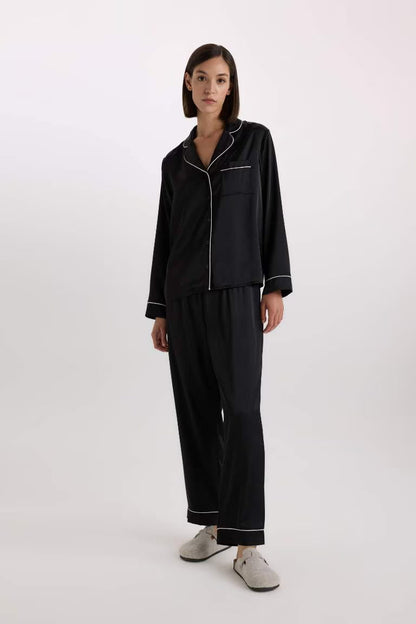 Fall in Love Regular Fit Long Sleeved 2 Piece Satin Set - -