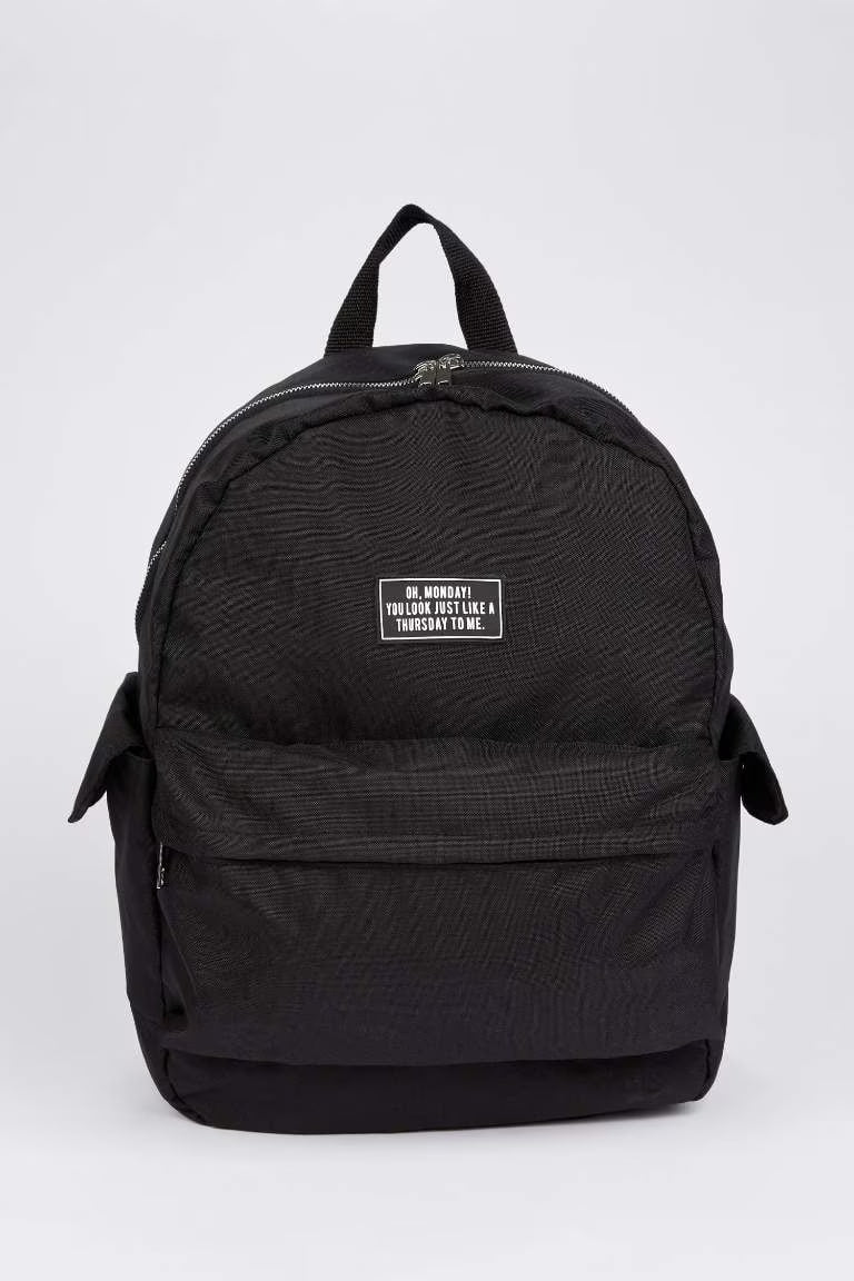 Waterproof Printed Large School Backpack - - Black