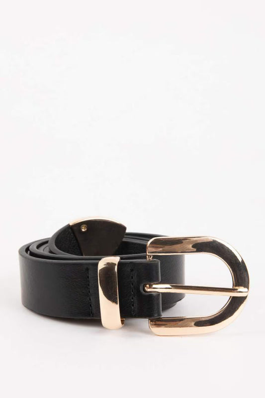 Woman Faux Leather Denim Belt - - Black