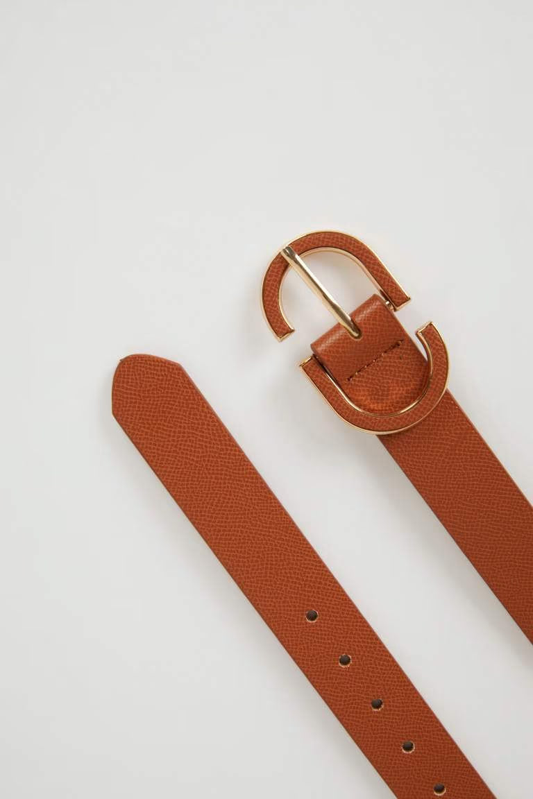 Woman Faux Leather Denim Belt - - surrey tan