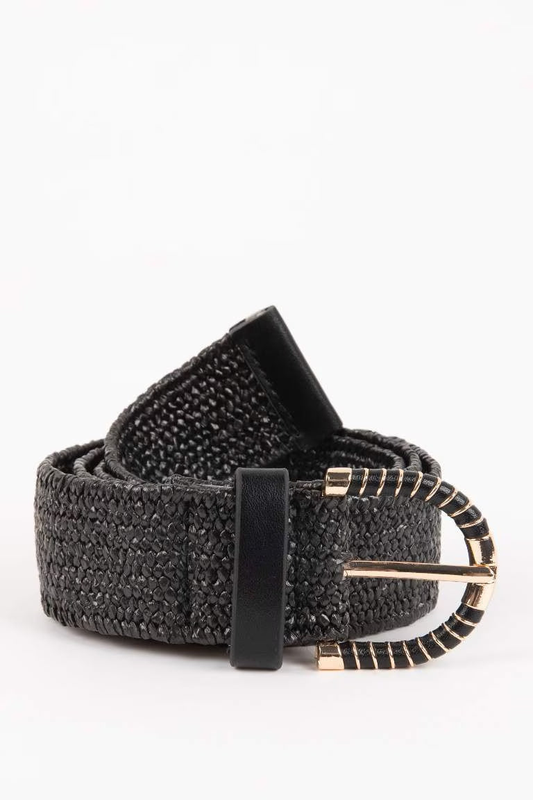 Woman Faux Leather Denim Belt - - Black