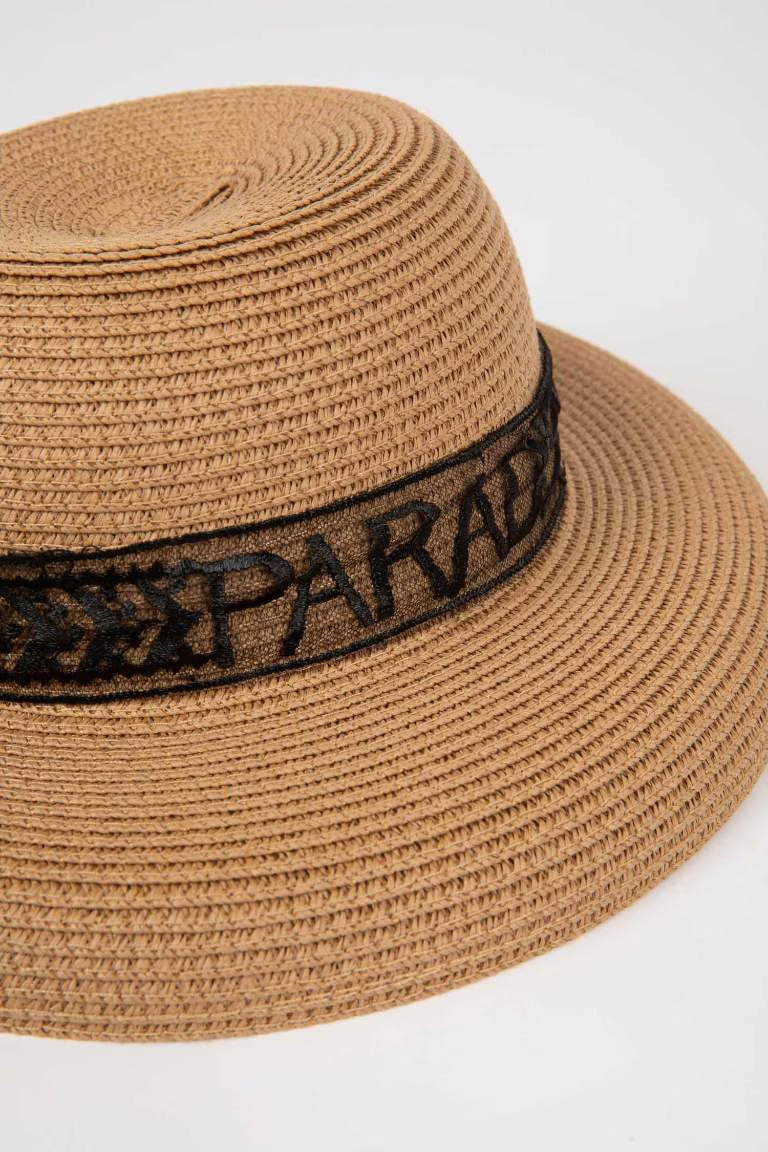 Woman Embroidered Straw Hat - -