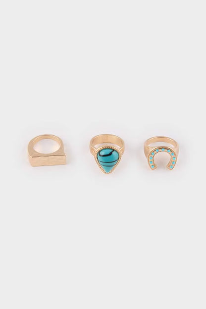 Woman Blue Stone 3 Piece Gold Rings - -