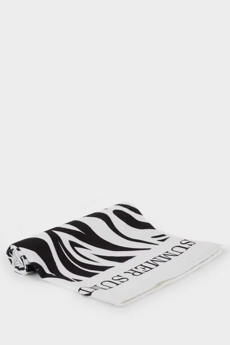 Woman Zebra Patterned Cotton Beach Towel - -