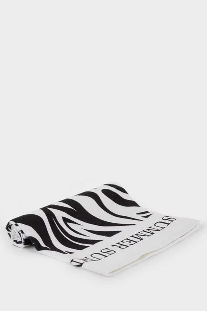 Woman Zebra Patterned Cotton Beach Towel - -