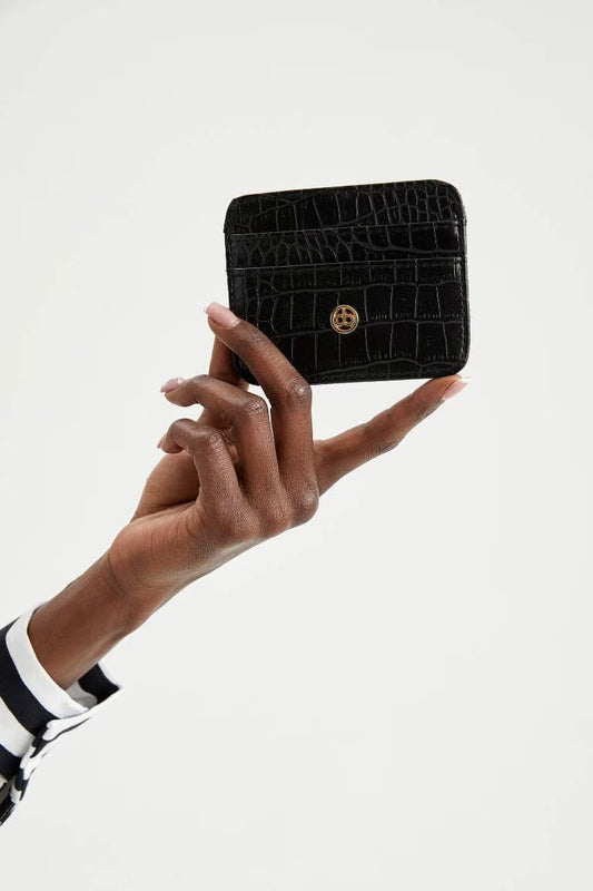 Faux Leather Card Holder - - Black
