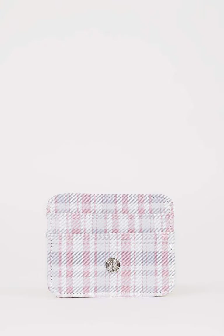 Woman Plaid Faux Leather Business Card Wallet - -