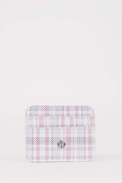 Woman Plaid Faux Leather Business Card Wallet - -