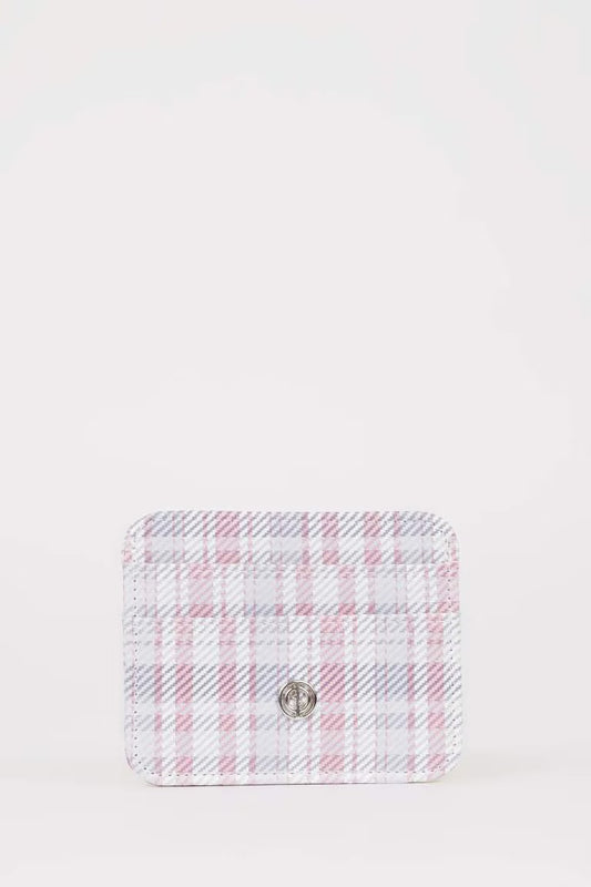 Woman Plaid Faux Leather Business Card Wallet - -