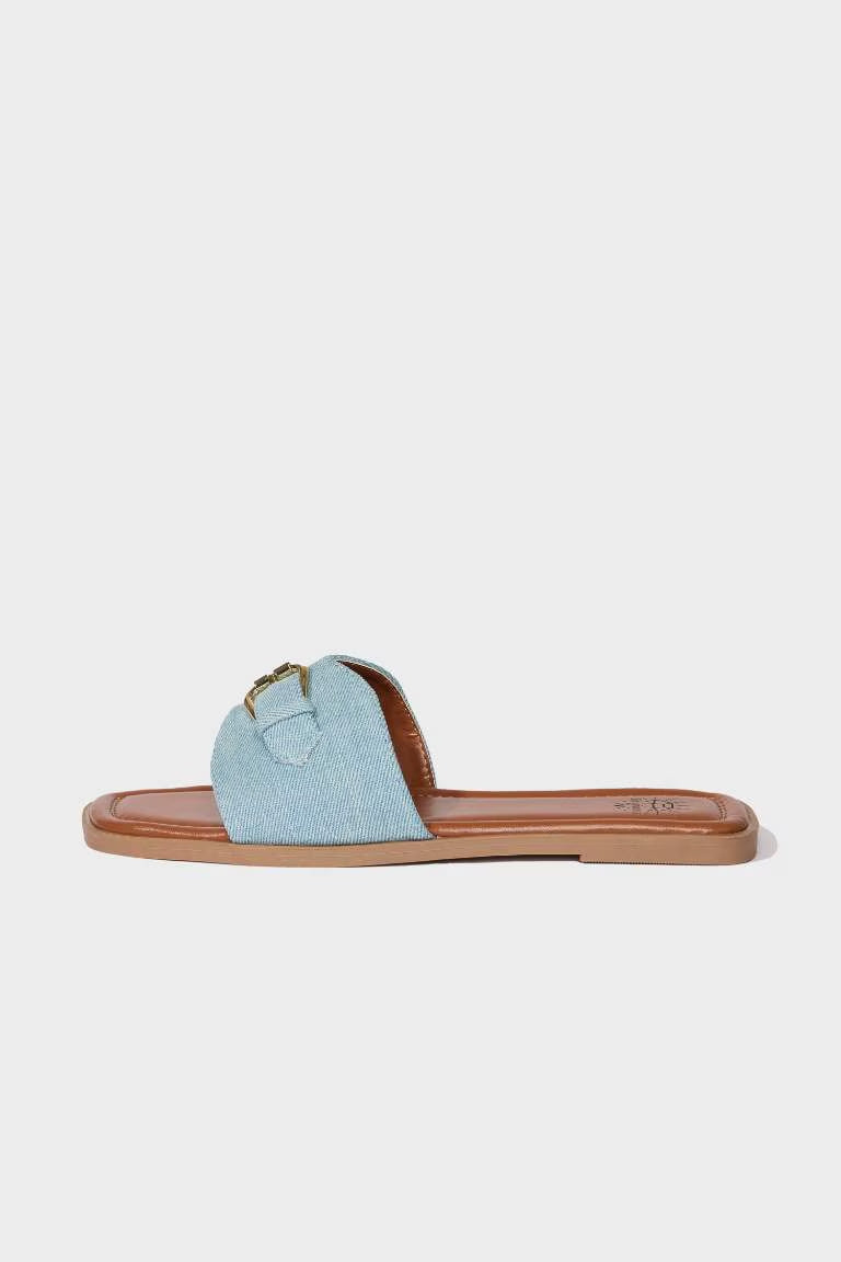 Woman Flat Sole Denim Slippers - -