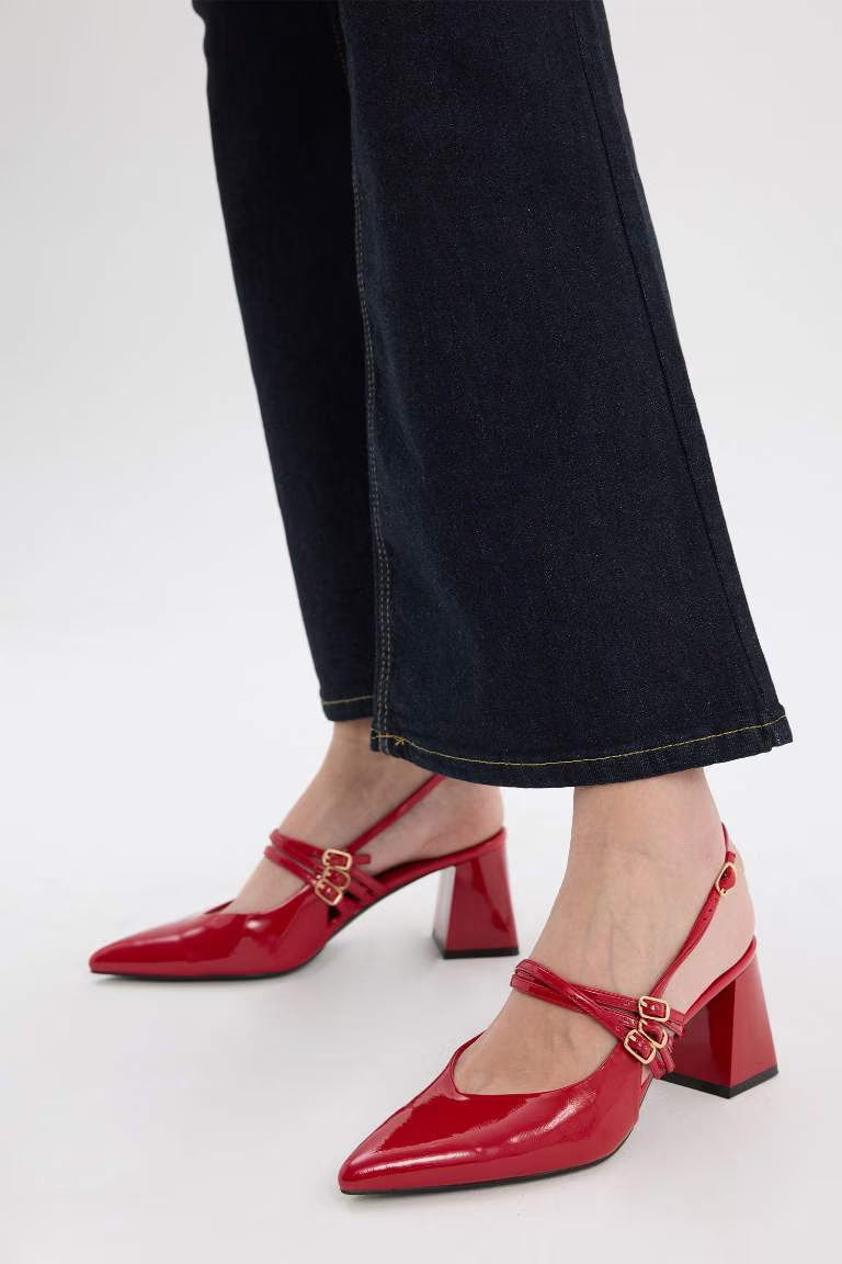 Woman Faux Leather Heeled Sandals - -