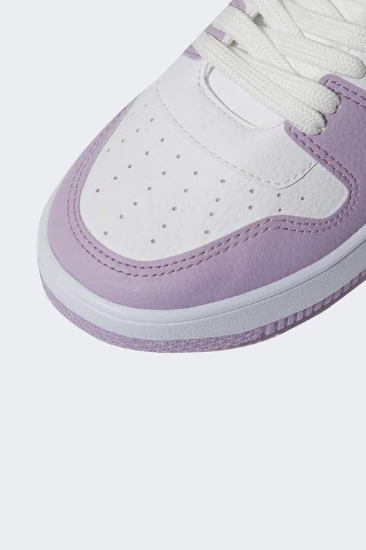 Women NASA Flat Sole Lace-up Faux Leather Sneaker - - lavender