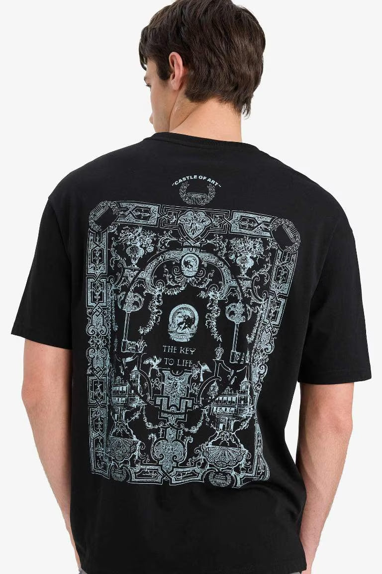 Cotton Boxy Fit Crew Neck Printed T-Shirt - -
