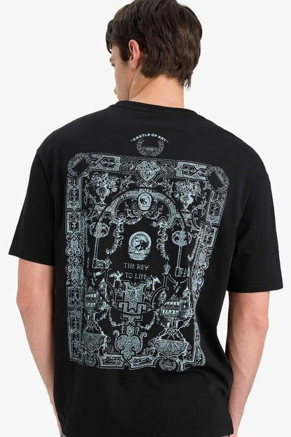 Cotton Boxy Fit Crew Neck Printed T-Shirt - -