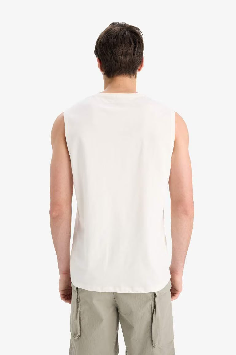 Cotton Regular Fit Printed Crew Neck Tank Top - -