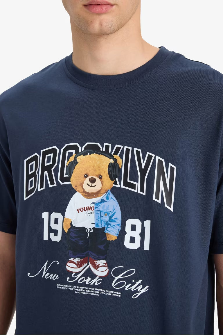 Cotton Boxy Fit Crew Neck Printed T-Shirt - -