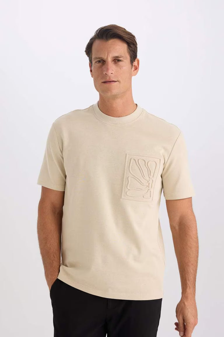 Regular Fit Crew Neck Short Sleeve T-Shirt - - stone