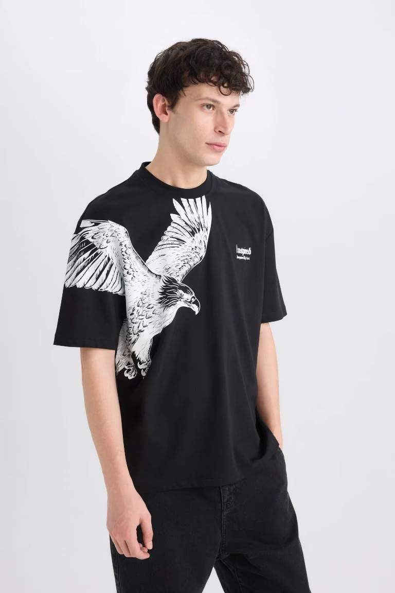 Oversize Fit Crew Neck Printed T-Shirt - -