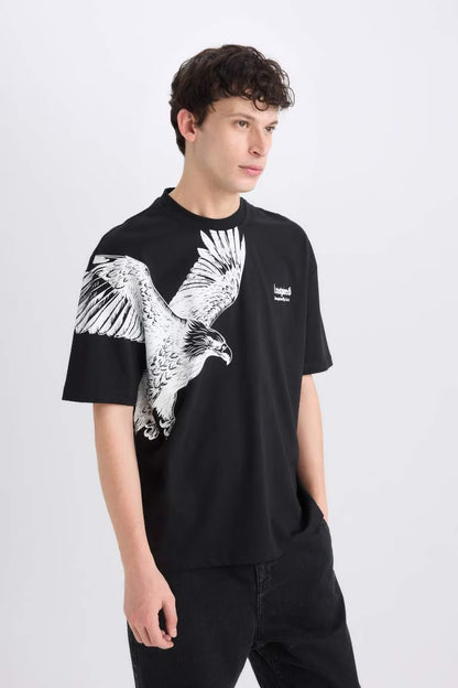 Oversize Fit Crew Neck Printed T-Shirt - -